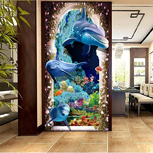 5D DIY Diamant Malerei Kit Große Größe Bohren Voll Set Diamond Painting Drei Delfine Bilder nach Zahlen GemäLde Mosaik kreuzstich Kristall Strass Stickerei Art Wohnkultur Runder Bohrer,50x150