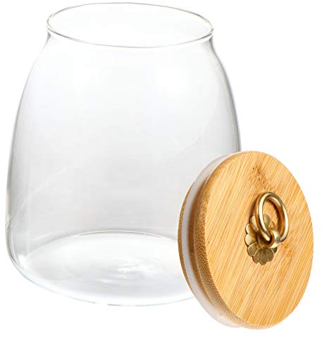 BESTonZON Vorratsglas Transparent Glas Vorratsdose 900 ML mit Holzdeckel Kaffee Tee Süßigkeiten Gewürze Kräuter Nuss Lebensmittel Küche Behälter Borosilikatglas Glasbehälter Mit Deckel