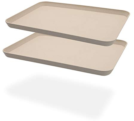 Roucerlin 2 bandejas decorativas irrompibles para servir, ideal para cena, bandeja de té, bandeja de cama, bandeja de bar, bandeja de desayuno, bandeja de comida (beige)