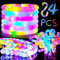 Lunriwis 24 Stück Pop Tubes, LED Light Up Gadgets Spielzeug, LED Retractable Tubes, Party Glow Stick Armband Dekoration, Kinder Geburtstag Bash Geschenke,Knicklichter Party Set für Kinder