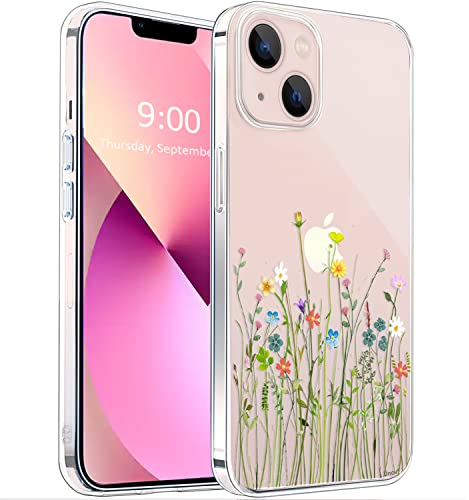 Unov Case Compatible with iPhone 13 Mini Case Clear with Pattern Slim Protective Soft TPU Bumper Embossed Design 5.4 Inch (Flower Bouquet)
