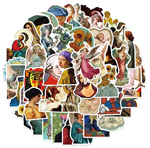 Bric Dodo 50 Stück Ölgemälde Kunst Aufkleber Laptop Telefon Gitarre Skateboard Notebook Auto Motorrad Fahrrad Ölgemälde Vinyl Stickers Wasserdicht Aufkleber für Jugendliche Kinder Erwachsene