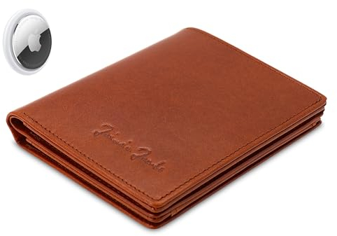 Jaimie Jacobs SLIMSTAR AirTag-Edition mit großem Münzfach dünne Geldbörse Leder Slim Wallet Hochformat Geldbeutel (Dunkelbraun)