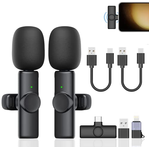 Lavalier Mikrofon Wireless für Phone/Pad/Android/Laptop, Typ-C-Anschluss Kabelloses Mini Microphone für Videoaufnahme/Interview/TikTok/YouTube/Vlog, Plug-Play, kein Bluetooth/APP benötigt (2er-Set)
