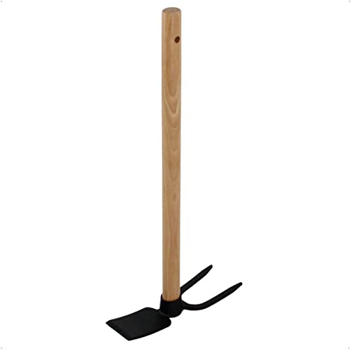 Galaflor Doppelhacke (2 Zinken) aus Stahl mit 47 cm Holz-Griff und Aufhängeloch, Gesamtlänge 50 cm, Arbeitsbreite Blatt 6 cm; Zinken 7,5 cm - Gartenhacke, Kombihacke, Gartenwerkzeug
