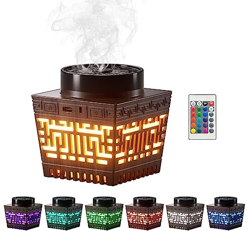 Mini brûleur d'encens Bakhoor – Telawah Portable Rechargeable USB Aroma Diffuseur avec Télécommande Lumière, Porte-encens électrique Arabe Décoration de la Maison