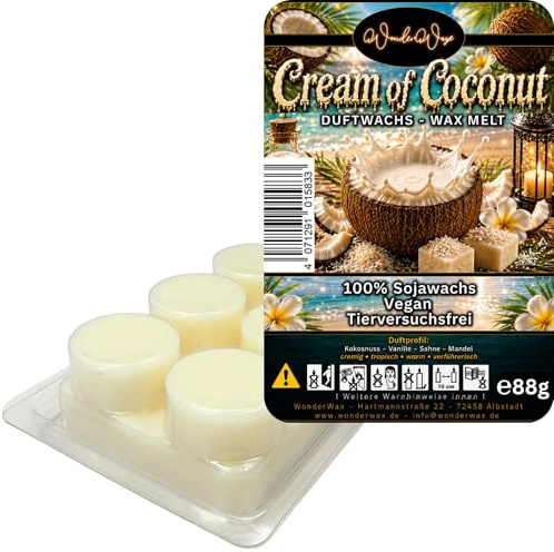 WonderWax® Duftriegel 6 x Duftwachs Kreise Weiß Cream of Coconut | Farbe: Weiß | Raumduft für Duftlampen, Wax Melt, Sojawachs, Indoor Duftöl Wachs schmelzen für Aromalampe