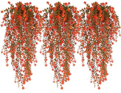 Artificial Hanging Plants Artificial Fall Flowers Faux Autumn Flowers Faux Hanging Plant Artificial Plants UV Resistant Fake for Indoor Outdoors Fake Plants for Home Garden Party Bedroom(Salmon)