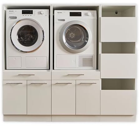 LAUNDREEZY 2x Waschmaschinenschrank mit Wäscheschrank, Weiß - Waschmaschinen-Überbauschrank TÜV-zertifiziert mit viel Stauraum - 185 x 162 x 67,5 cm (B/H/T)