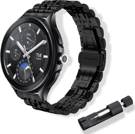 RoYiio Correa de Acero Inoxidable es Adecuada para Xiaomi Watch 2 Pro/S3/S2/S1 Active/S1 Pro, 22mm Correa de Metal para Venu 3/Venu 2/Forerunner 265/Vivoactive 4 - Negro