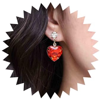 Aneneiceera Boho Rubin Herz Ohrringe Rot Kristall Herz Ohrringe Gold Liebe Form Ohrringe Retro Rubin Edelstein Ohrringe Schmuck Für Frauen Und Mädchen (rot)