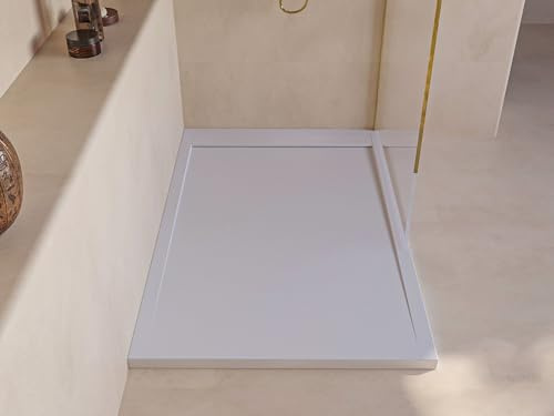 SOULHOME Piatto doccia- Resina -Gel Coat -Texture liscia/pietra -Antiscivolo -Colore Bianco - 150x90- Extra piatto 3cm. Design minimalista