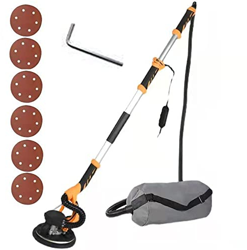 Ponceuse Murale 1580 W, Ponceuse Murale électrique, 1300~2800 TR/Min (6 Vitesses), avec meule, 2 balais de Charbon, lumière LED, Base de ponçage Amovible, métal Nu + 6 papiers de Verre