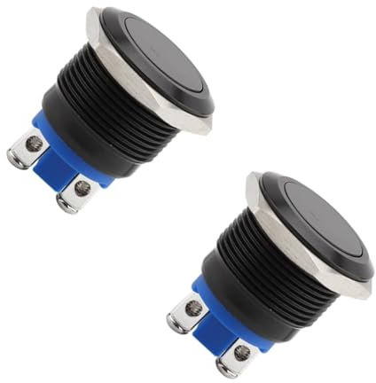 Pulsador Momentáneo 22mm, 2 Piezas Botón Interruptor Impermeable, Interruptores De Botón Pulsador Momentáneos, Shell Negro