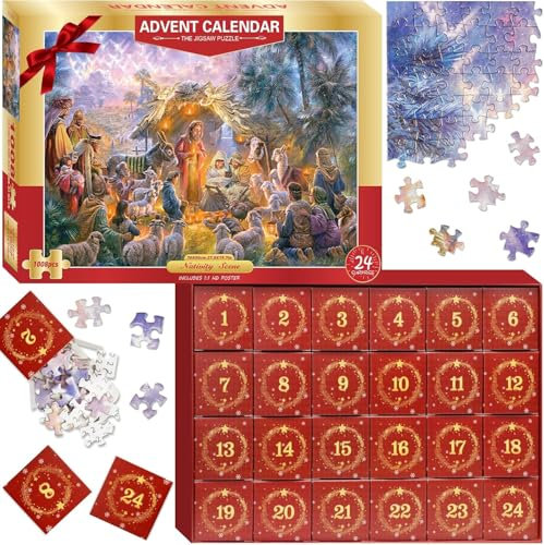 Adventskalender 2025 Nativity Puzzle für Frauen Männer Erwachsene Weihnachten Kalender 1008 Teile