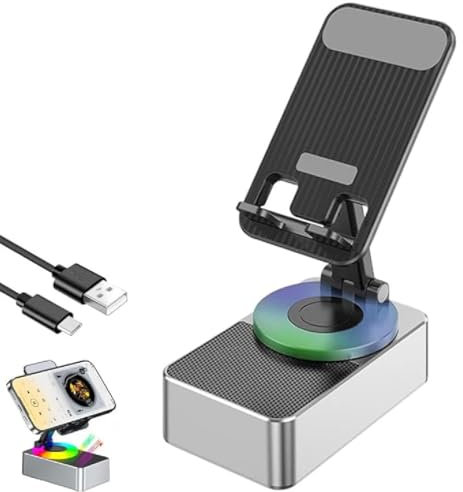 Bluetooth Audio Power Phone Holder & Stand with Speaker, Foldable for Home & Outdoors (Grey)