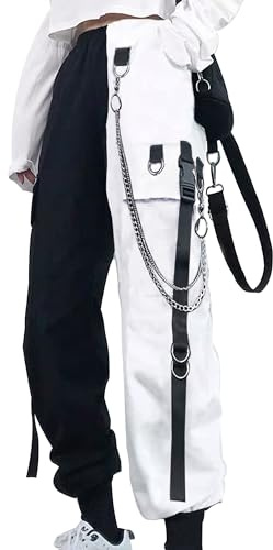 YINGWIN Cargohose Damen mit Hosenkette Gothic Kleidung Damen Goth Y2k Hose | Punk Techwear Streetwear Jogginghose Damen Baggy Cargo Hosen Festival Streetwear für Straße, Tanzen, Reisen, Rave, Party etc