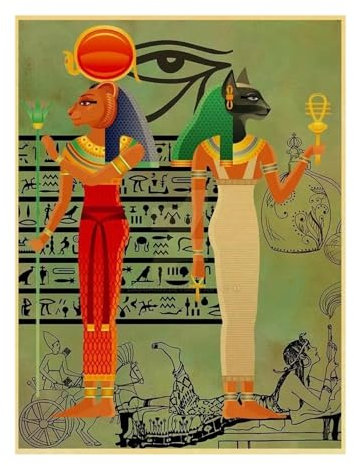 BYAMBD Leinwandbilder Kunstdruck Alte Ägypten Mythologie Katze Retro Poster Vintage Kunstdruck Kraft Papier Poster Home Bar Café Zimmer Dekor Kunst Wand Malerei(J,50x70cm)