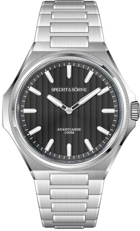 TACTO Specht & Söhne Uhr Modische Herren Armbanduhren Randa 751 Movt Ultradünne Edelstahl Uhr Saphir 100M Wasserdicht, Schwarz , Armband