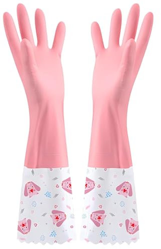 LHLZNB superior gloves medium - premium rubber washing up gloves for ultimate cleaning & dishwashing - durable, cotton-lined kitchen gloves medium & for comfort & protection (pink)