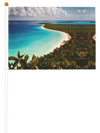 Island of Cuba - Banderas pequeñas en palo de 5.5 x 8.2 pulgadas, paquete de 10 banderas pequeñas de mano con palo de madera