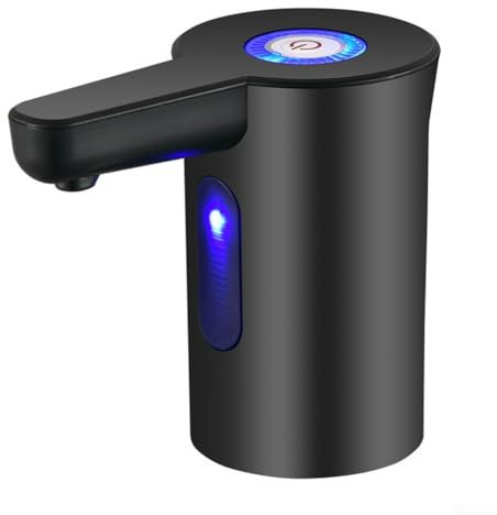 Bomba eléctrica recargable USB portátil de agua potable de fácil acceso con indicador LED integrado compatible con botellas de galón (negro)