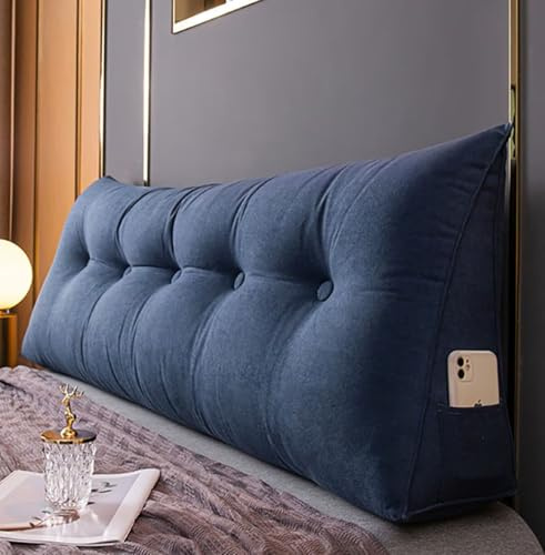 Generisch Rückenkissen Bett 180 cm, Dunkelblau Chenille Lesekissen für Bett und Sofa, Lang Keilkissen Rückenpolster für die Wand, Sitzkissen, Wandkissen, Groß Rückenlehne Kissen mit Waschbarem Bezug