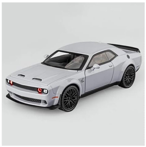 SYYANFEI Casting Car Modell 1/32 Für Dodge Challenger Hellcat Modellauto Legierung Pull Back Spielzeug Mit Sound Und Licht Junge Mädchen Geschenk Spielzeugauto(White)