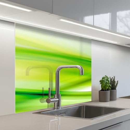 KitchenYeah© Rückwand Küche Rückwandschutz Selbstklebend Spritzschutz | 80x80 cm - Küchenrückwand Küchenfront Küchen Selbstklebende Küchenrückwände Wellen - Grün - Abstrakt