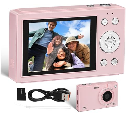Appareil Photo Numérique Rétro Compact 4k 2, 8 Pouces Rose | Carte 64 Go Incluse, Zoom 16x, Batterie 1500 Mah, Abs Pc, pour Voyages et Aventures Spontanées