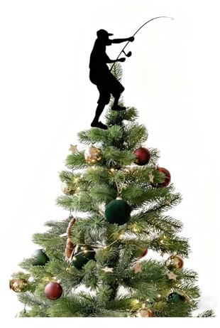 Christbaumspitze, Lustig Fishing man Weihnachtsbaumspitze Baumspitze Spitze Aufstecker Christbaumschmuck Tannenbaum Spitze für Tannenbaum Tannenbaumspitze Weihnachtsbaum Weihnachten (Schwarz)