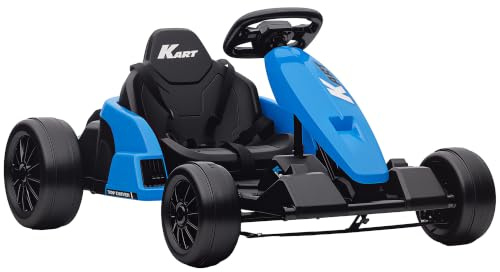 AIYAPLAY 24 V Elektro Go-Kart für Kinder mit Drift-Funktion 6-12 Jahre Blau | Bis 18 Km/h, Gokart, Drift-Kart, 2 Motoren, Verstellbarer Sitz, Sanftanlauf, 5-Punkt-Gurt, Musik, Kinderauto Kinderfahrzeug