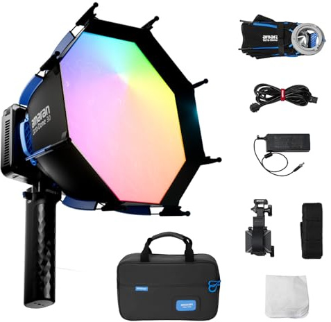 Amaran Ray 120c - Luz de Video RGB Ultracompacta de 120W - 6850 Lux,CRI 95+ | CCT 1800 K-20 000 K, Control por Aplicación con Softbox Octa Dome de 30cm para iluminación de Estudio, Streaming Exteriores