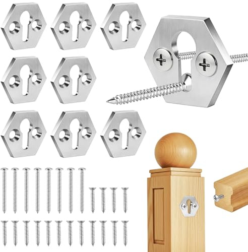 UCandy 8 Sets Newel Post Fastener, Newel Post Mounting Kit Wood Handrail Installation Hardware Works on Stairs,Column Handrail to Pole Fastener