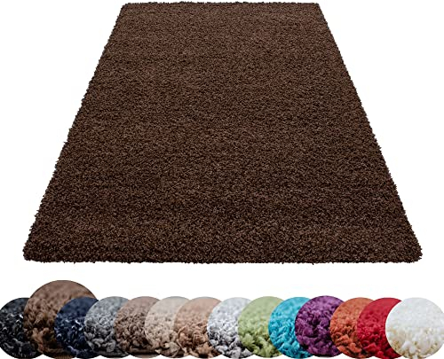 HomebyHome Shaggy Teppich Wohnzimmer 120 x 170 cm - Shaggy Teppich Hochflor Braun Extra Weich und Flauschig - Waschbarer Langflor Teppiche für Schlafzimmer, Küche, Flur - Carpet, Halı, Kilim
