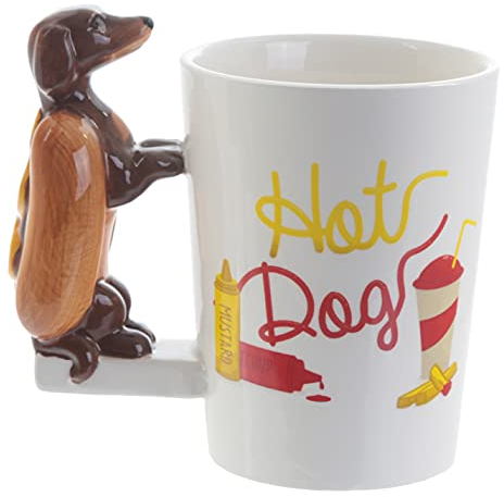 Puckator Taza de té y café con mango de cerámica con forma de perro salchicha en moño – Accesorios divertidos para el hogar – Bonitos regalos para novia – Tazas grandes para hombres y mujeres bebidas