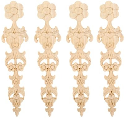 4pcs Wood Carved Appliques Retro Round Woodcarving Decal Unpainted Furniture Cabinet Wall Decor Crafts 28x6cm