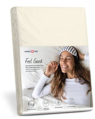 HANSE PRO Spann-Betttuch 180x200-200x220 cm I Spann-Bettlaken I Laken I für Boxspring-Betten und Wasserbetten I Steghöhe bis 30 cm I Premium-Qualität I Farbe Natur