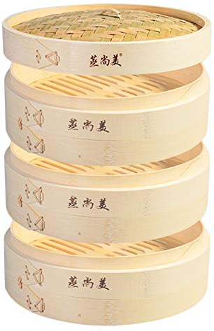 Hcooker 3 Tier Kitchen Bamboo Steamer Basket for Asian Cooking Buns Dumplings Vegetables Fish Rice