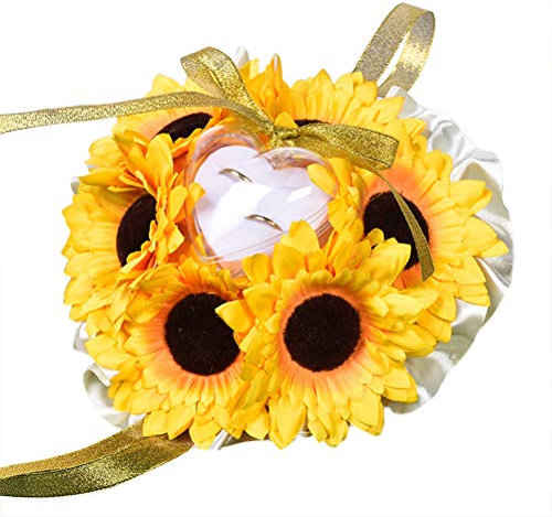 Amosfun Ringkissen für Hochzeit, Sonnenblume, Ringkissen in Herzform, für Vorschlag, Strand, Hochzeitszeremonie