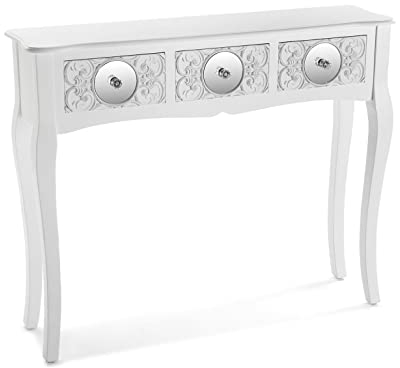 Versa Indra Schmales Möbelstück für den Eingangsbereich oder Flur, Moderner Konsolentisch, mit 3 Schubladen, Maßnahmen (H x L x B) 80 x 25 x 95 cm, Holz, Farbe: Weiß