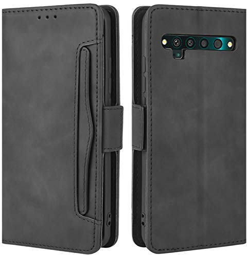 HualuBro Coque pour TCL 10 Pro, Housse à Rabat en Premium PU Cuir Flip Cover Case Antichoc Portefeuille Etui pour TCL 10 Pro Coque, Noir