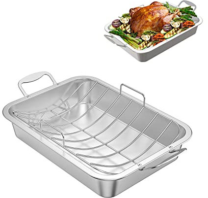 Skyflame Stainless Steel Roasting Pan with Rack for Turkey