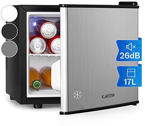 Klarstein Nevera Pequeña Portatil Eléctrica, Mini Nevera Silenciosa, Habitación, Caravana, Oficina, Frigorificos Pequeños 3 Niveles Frío, para Refrescos, Cervezas, Cosméticos, Minibar 0-15°C, 17 l.