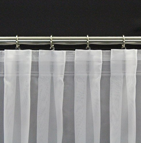 EASYHomefashion Fertiggardine nach Maß Voile Store weiß, maßgefertigt, halbtransparent mit FLACHFALTE. Größe wählbar (Höhe 80-295 cm, Breite 200-1200 cm), Variante 140 x 300 cm (Höhe x Breite)