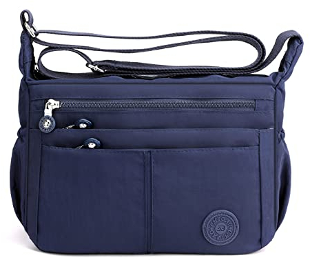 DIRRONA Umhängetasche Damen Groß - Leicht Wasserdicht Nylon Handtasche Damen Mit Vielen Fächern Schultertasche Für Arbeit Freizeit Reisen Und City Trips Marineblau