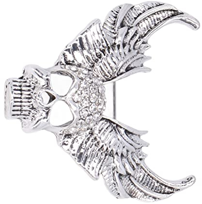 Broche Tête de Mort, Perceuse Crâne Broche Personnalité Mode Unique Broche Décorative pour Costume Manteau(Broche Argent Ancien)