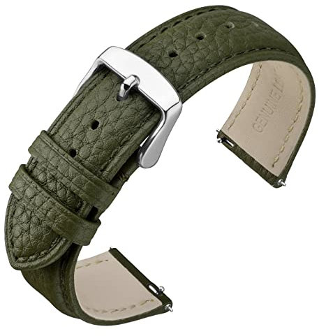 ANNEFIT Uhrenarmband 22mm Leder mit Edelstahl Silberne Schnalle, Schnellverschluss Armband mit Weich Gepolstert für Herren Damen (Grün)
