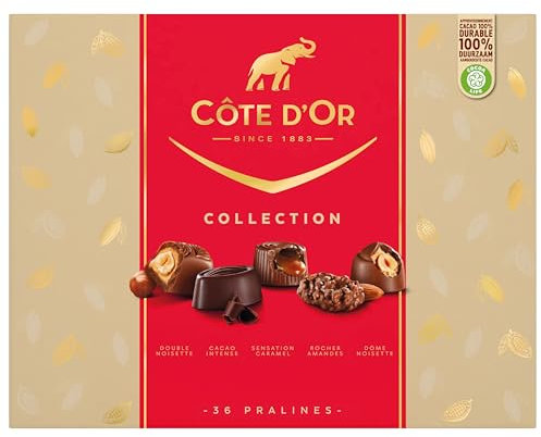 CÔTE D'OR - Coffret Collection - Assortiment 36 Chocolats - 4 Recettes : Double Noisette, Cacao Intense, Sensation Caramel, Rocher Amandes, Dôme Noisette - Idée Cadeau Noël à Offrir - 1 Boîte de 345g
