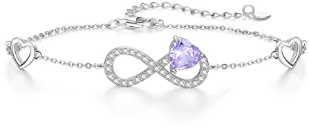 Qings Infinity Unendlichkeit Herz Armband Damen 925 Sterling Silber Juni Alexandrit Geburtsstein Armbänder Verstellbar Edelstein CZ Armreif Love Armkette Schmuck Geburtstagsgeschenk für Mädchen Mama
